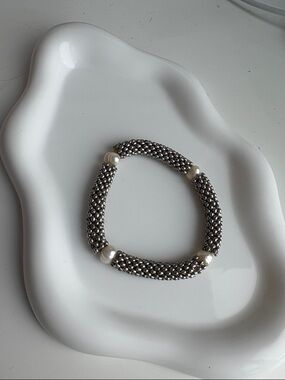 Elegant Silver Bead and Pearl Stretch Bracelet